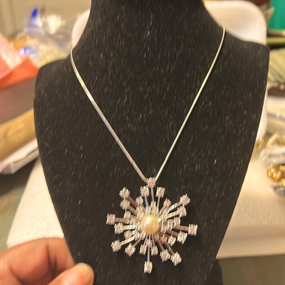 vintage cam rose& Kross pearl& crystal’s necklace